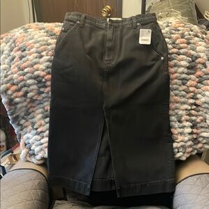 We The Free Black Midi Pencil Skirt with Slit